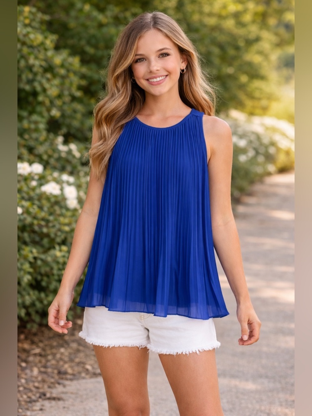 Halogen from Nordstrom Royal Blue Pleated Blouse, NWT